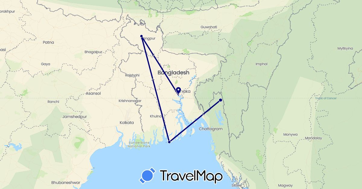 TravelMap itinerary: driving in Bangladesh (Asia)